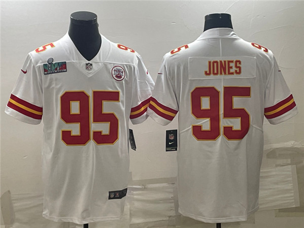 Men??s Kansas City Chiefs #95 Chris Jones White Super Bowl LVII Patch Vapor Untouchable Limited Stitched Jersey